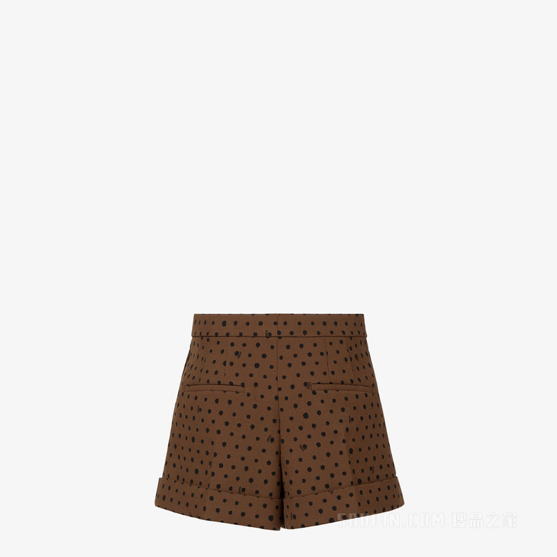 短裤 棕色印花羊毛短裤