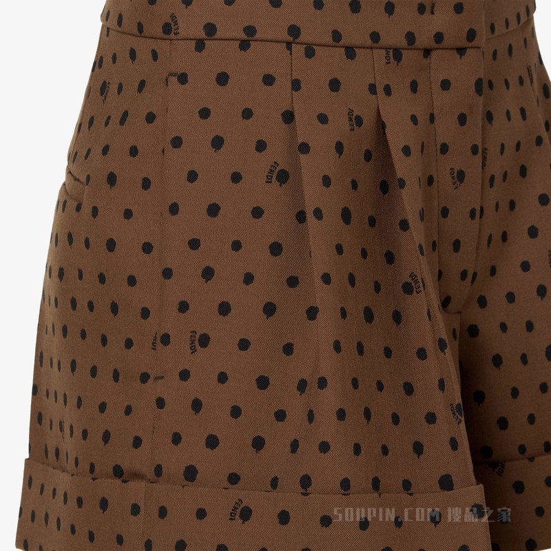 短裤 棕色印花羊毛短裤