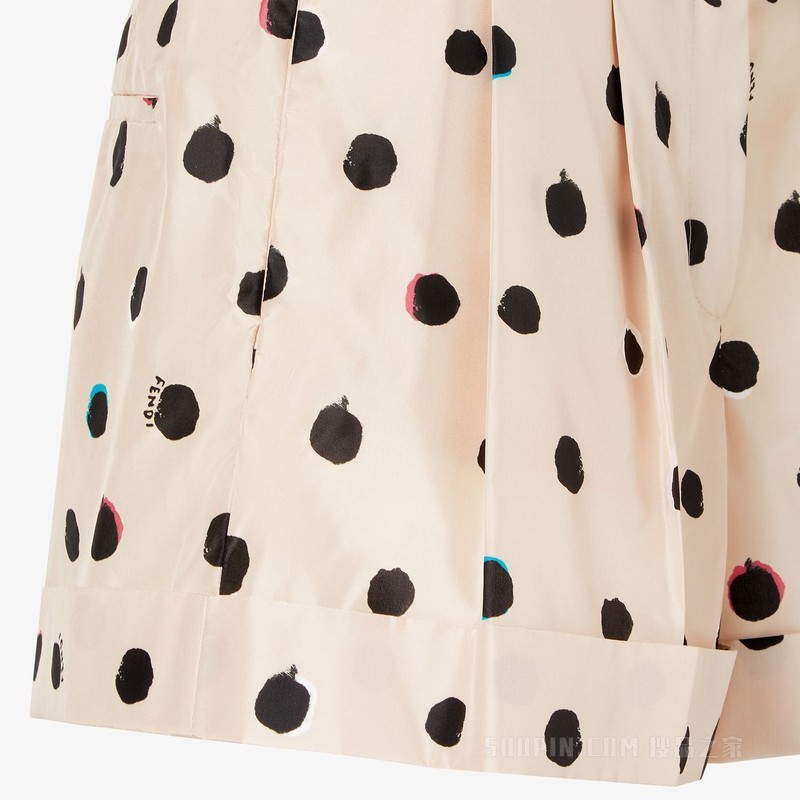 短裤 粉红色印花塔夫绸短裤