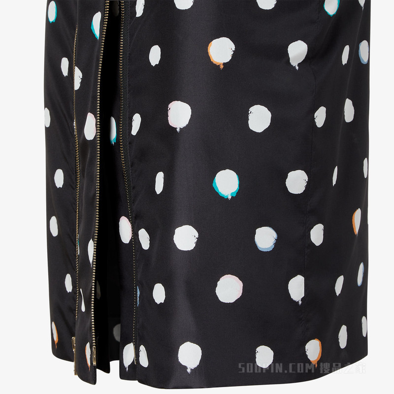 半身裙 黑色印花塔夫绸半身裙