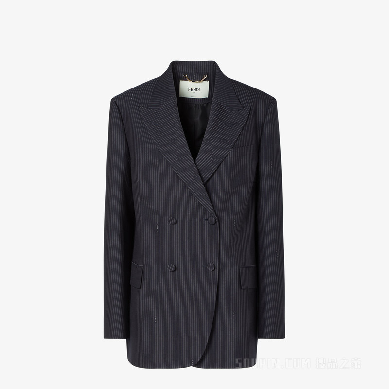 夹克 黑色细条纹羊毛休闲西装