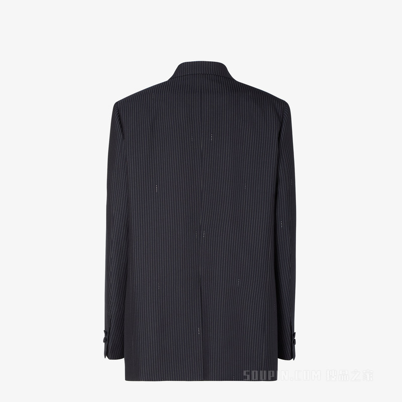 夹克 黑色细条纹羊毛休闲西装