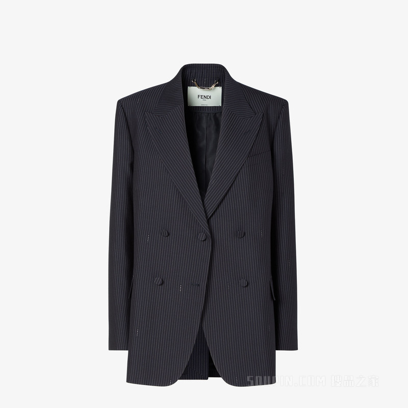 夹克 黑色细条纹羊毛休闲西装