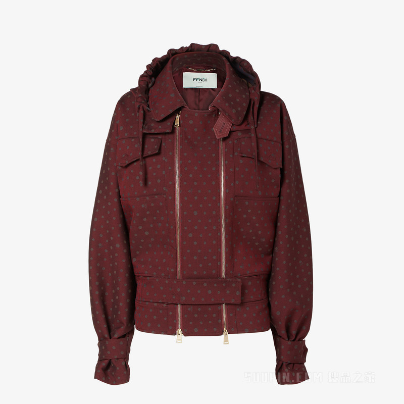 夹克 酒红色印花羊毛夹克衫