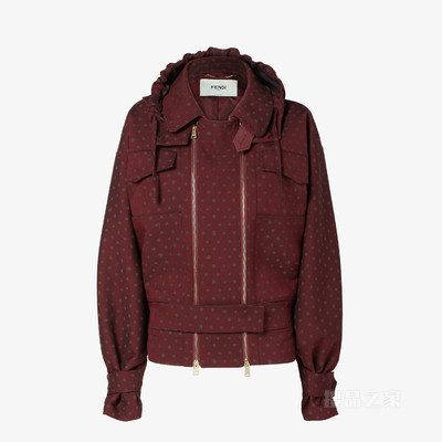 夹克 酒红色印花羊毛夹克衫