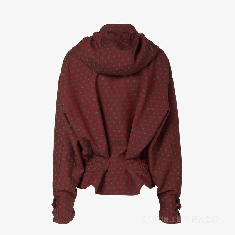 夹克 酒红色印花羊毛夹克衫