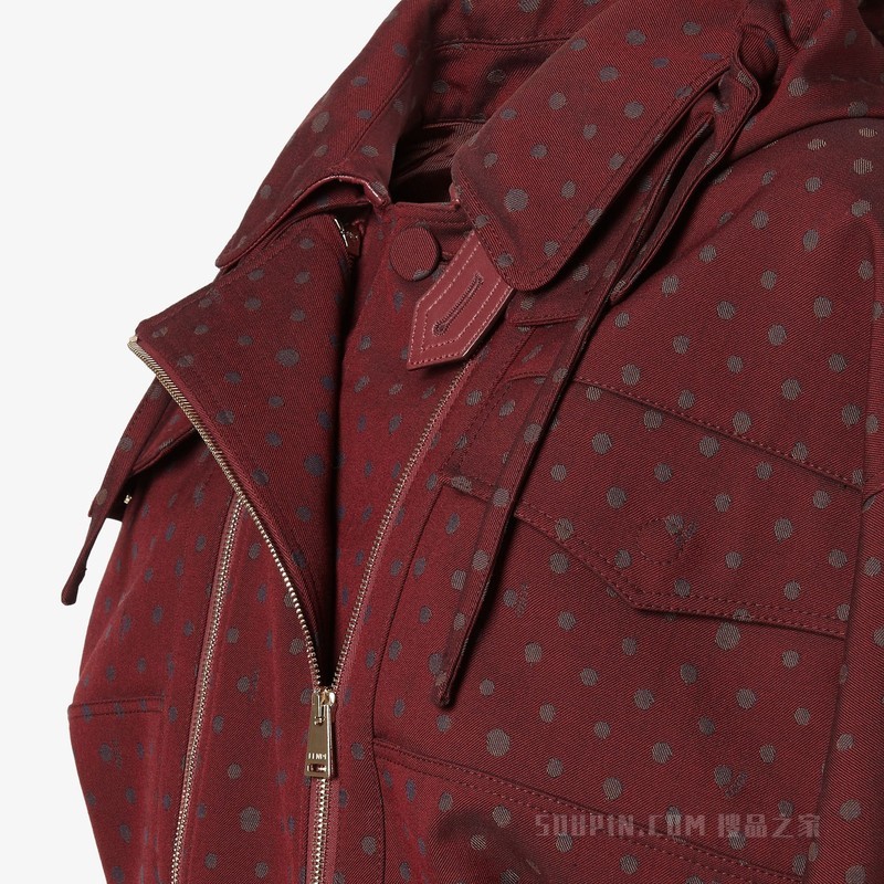 夹克 酒红色印花羊毛夹克衫