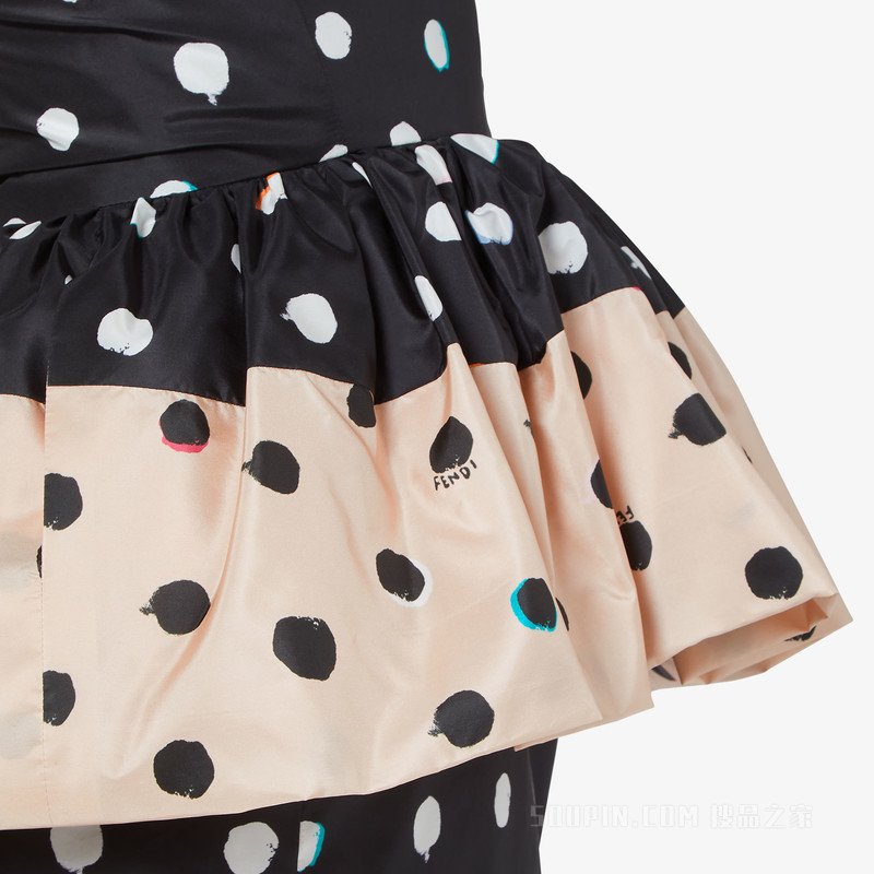 连衣裙 黑色印花塔夫绸连衣裙