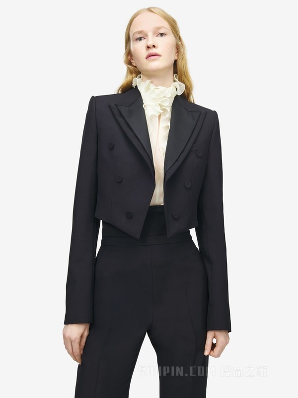 双翻领短款夹克