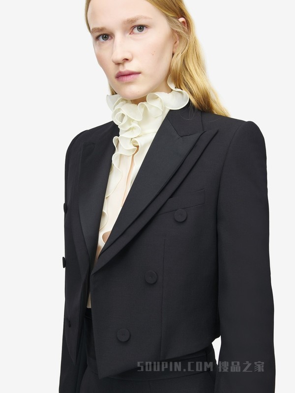 双翻领短款夹克