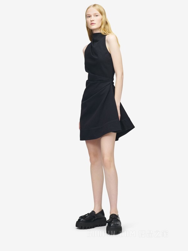 牛仔布不对称迷你连衣裙