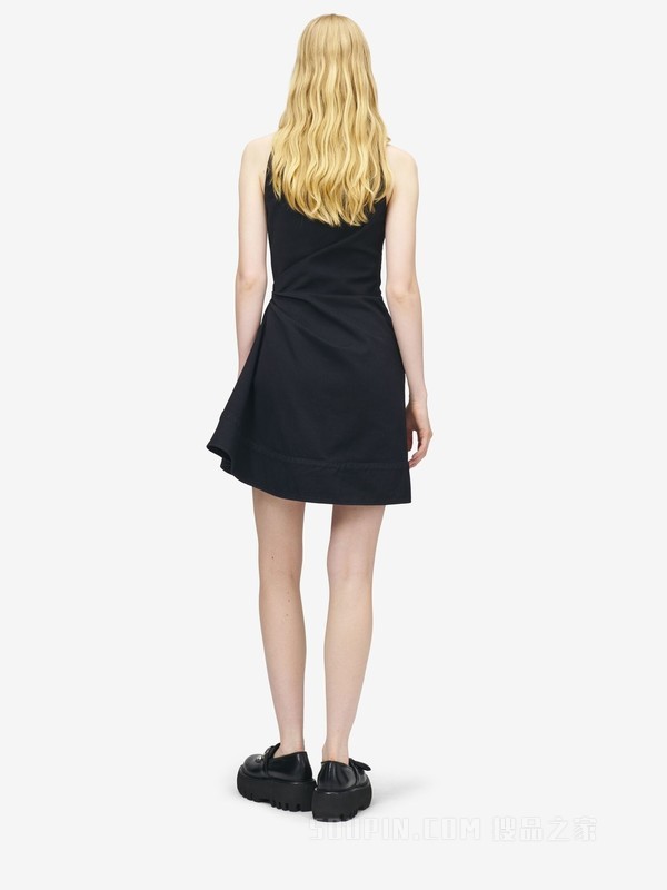 牛仔布不对称迷你连衣裙