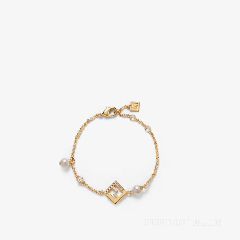 Forever FENDI手链 树脂珍珠和人造水晶金色金属手链