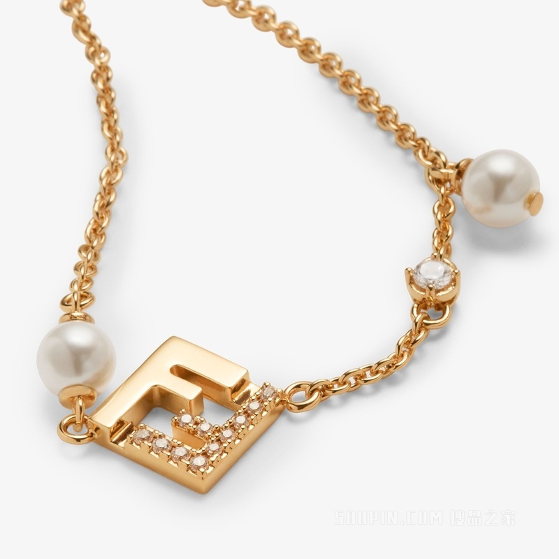 Forever FENDI手链 树脂珍珠和人造水晶金色金属手链