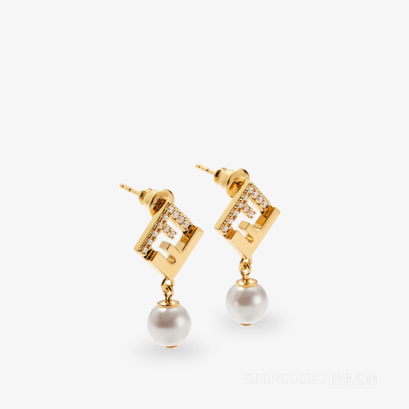 Forever FENDI耳环 树脂珍珠和人造水晶金色金属耳环