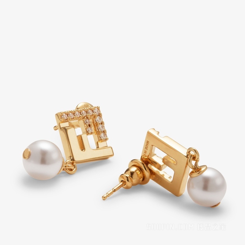 Forever FENDI耳环 树脂珍珠和人造水晶金色金属耳环