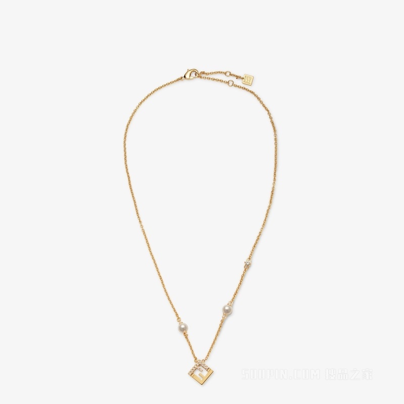 Forever FENDI项链 树脂珍珠和人造水晶金色金属项链