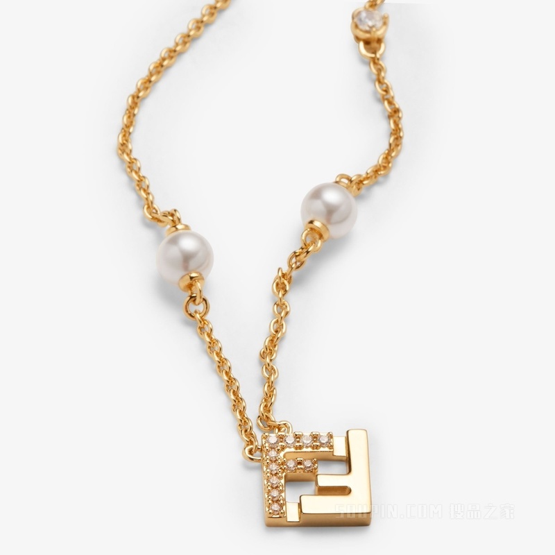 Forever FENDI项链 树脂珍珠和人造水晶金色金属项链
