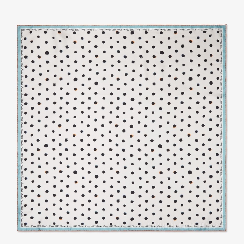 FENDI围巾 象牙色桑蚕丝Falena Dots围巾