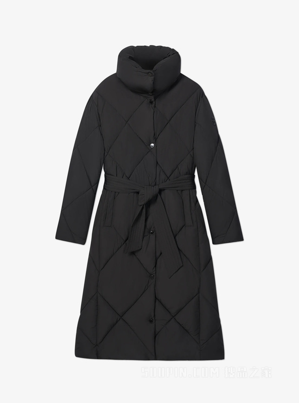 立领菱形绗缝中长款棉服外套