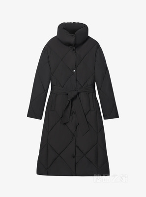 立领菱形绗缝中长款棉服外套