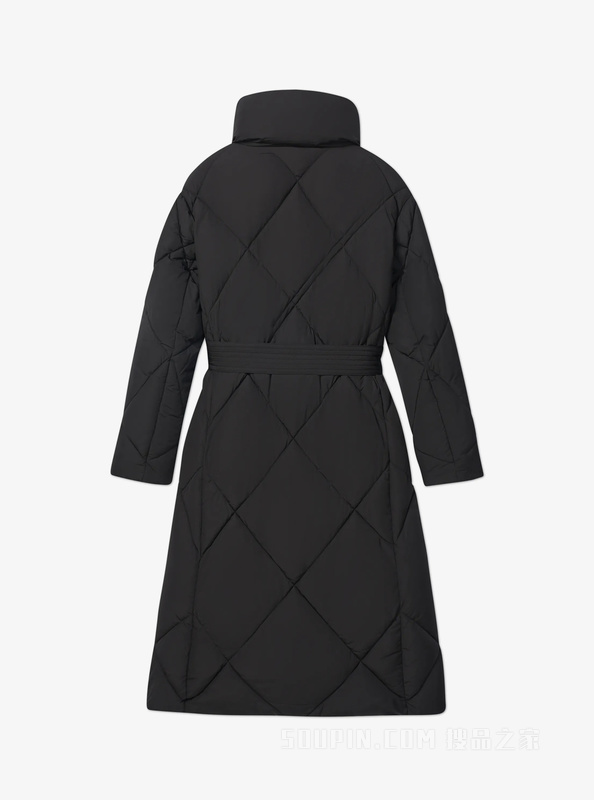 立领菱形绗缝中长款棉服外套