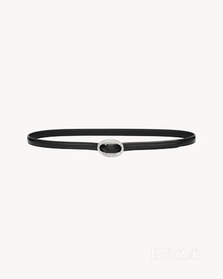 椭圆形水晶搭扣光滑皮革窄款腰带