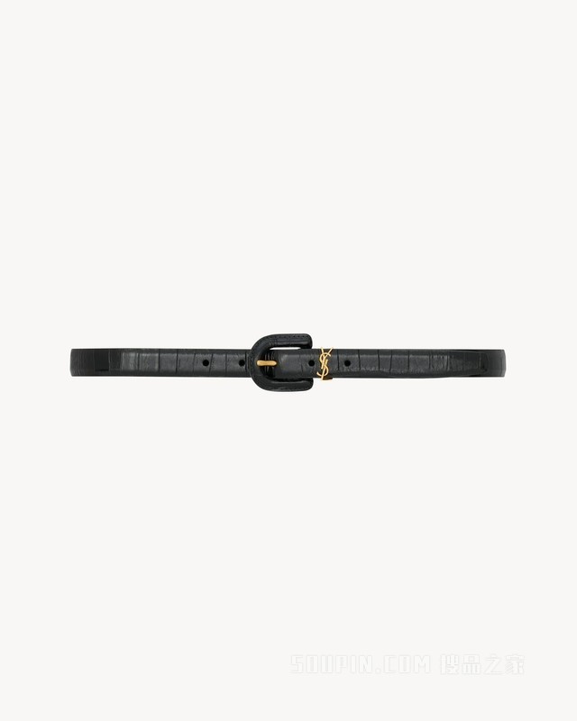 Le CASSANDRE包覆式搭扣鳄鱼纹压印皮革窄款腰带