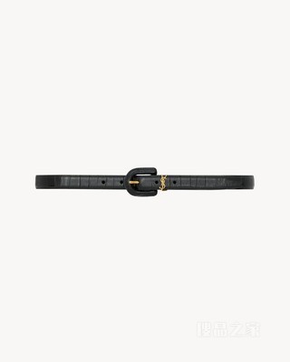 Le CASSANDRE包覆式搭扣鳄鱼纹压印皮革窄款腰带