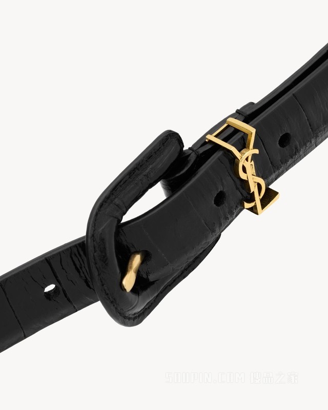 Le CASSANDRE包覆式搭扣鳄鱼纹压印皮革窄款腰带