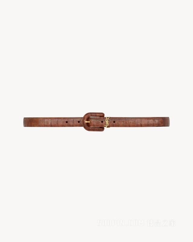 Le CASSANDRE包覆式搭扣鳄鱼纹压印皮革窄款腰带