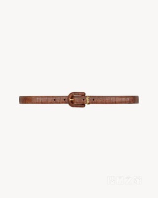 Le CASSANDRE包覆式搭扣鳄鱼纹压印皮革窄款腰带