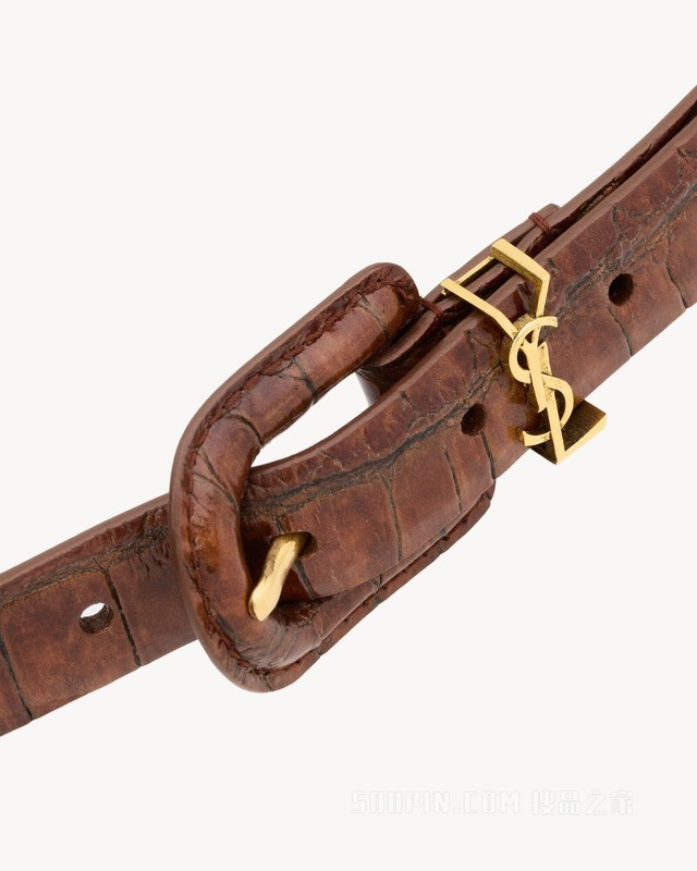 Le CASSANDRE包覆式搭扣鳄鱼纹压印皮革窄款腰带