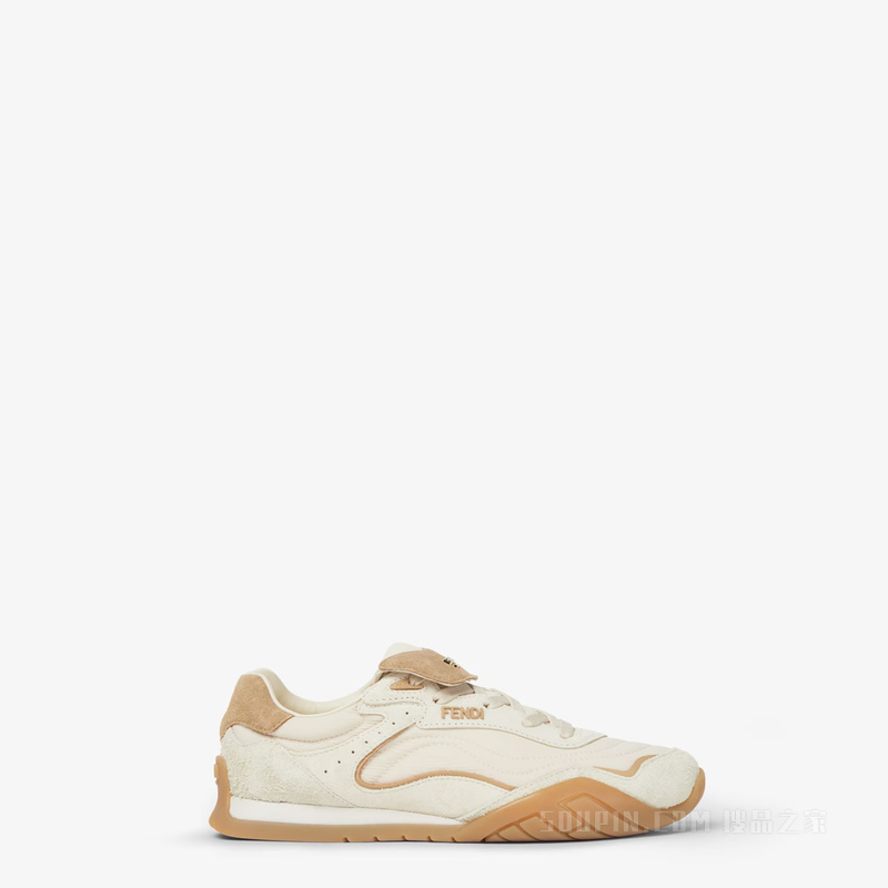 FENDI Wave Pulse 白色和米色绒面革低帮鞋