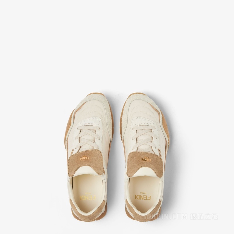 FENDI Wave Pulse 白色和米色绒面革低帮鞋