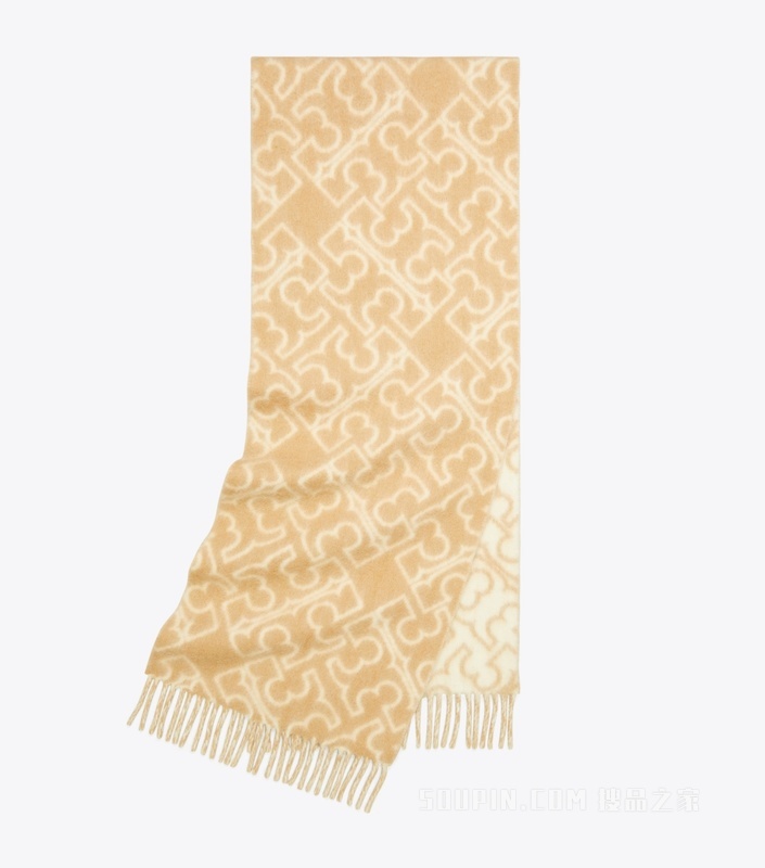 拼图 Logo 围巾 驼色/奶油色