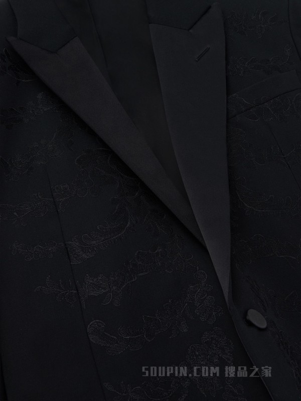 蕾丝肋骨刺绣单排扣夹克