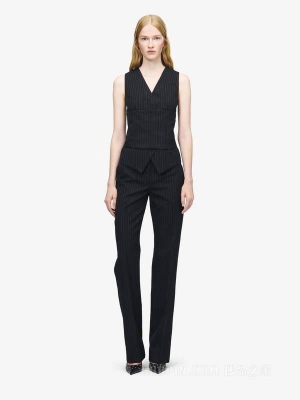 细条纹精裁马甲