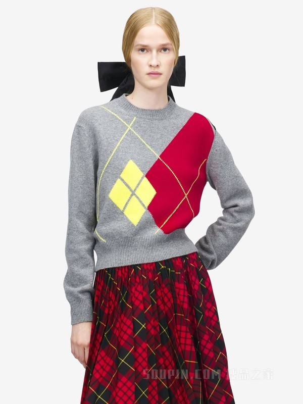 菱形花纹圆领套衫