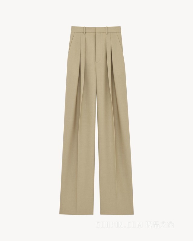 羊毛和桑蚕丝帆布长裤