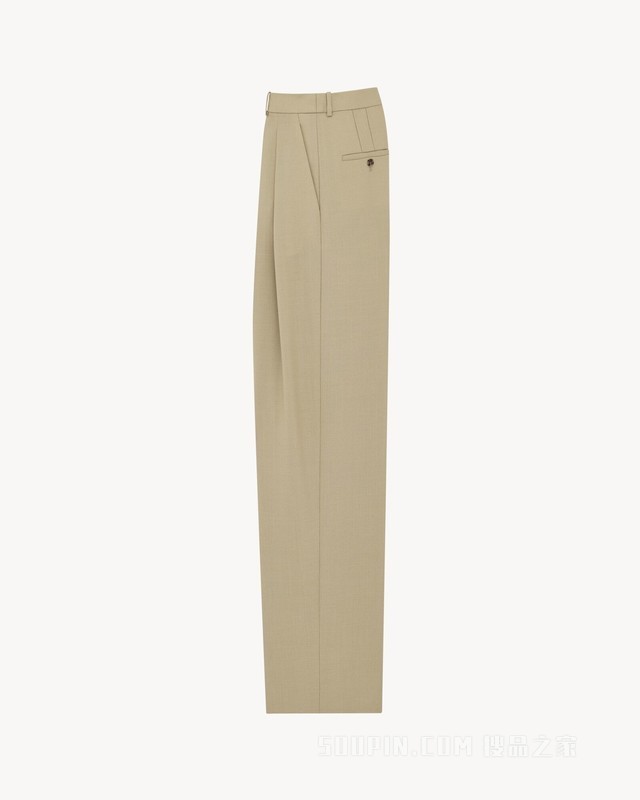 羊毛和桑蚕丝帆布长裤