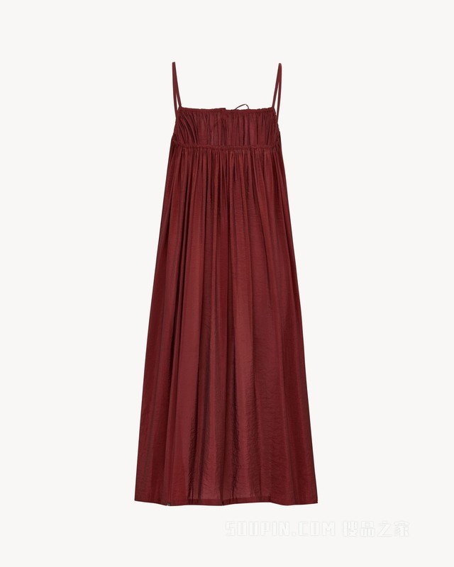 塔夫绸缩褶中长连衣裙