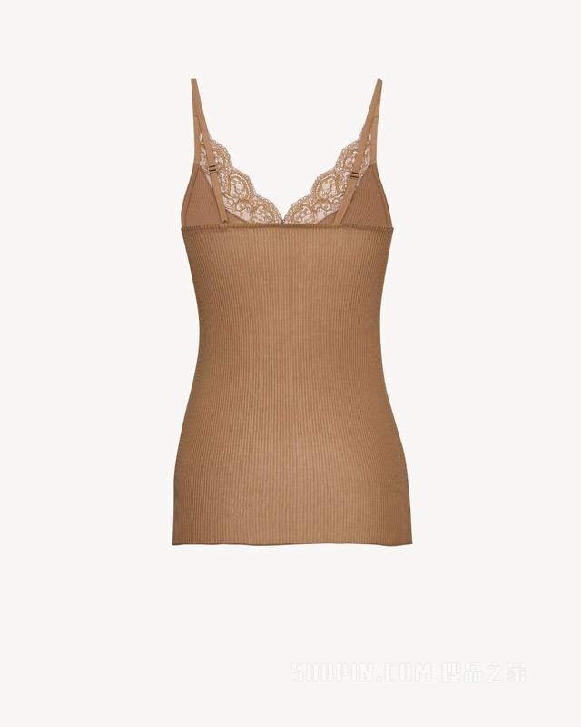 罗纹桑蚕丝平纹针织蕾丝背心