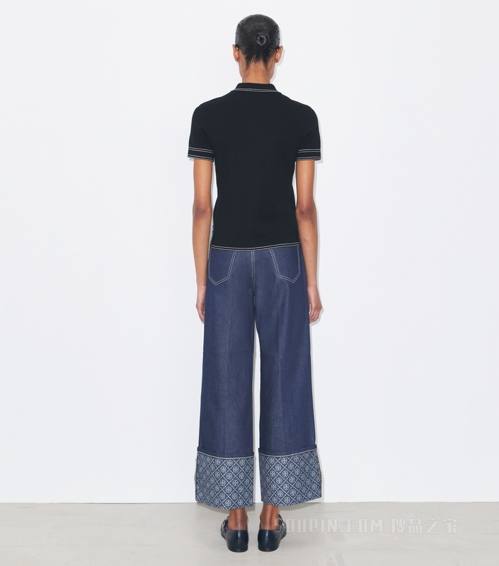 明线设计羊毛 Polo 衫 黑色