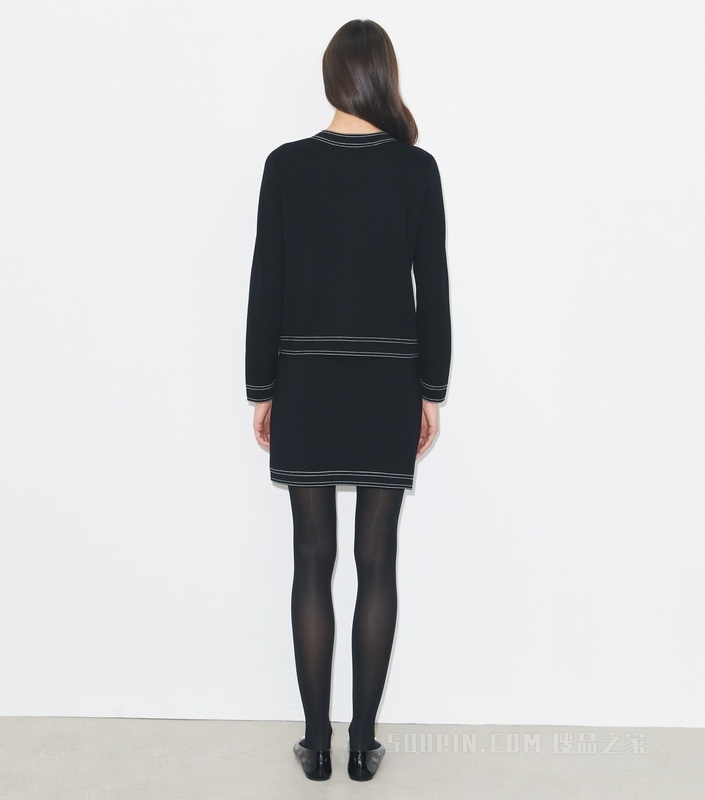 明线设计羊毛半身裙 黑色