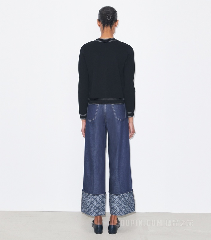 明线设计羊毛开衫 黑色