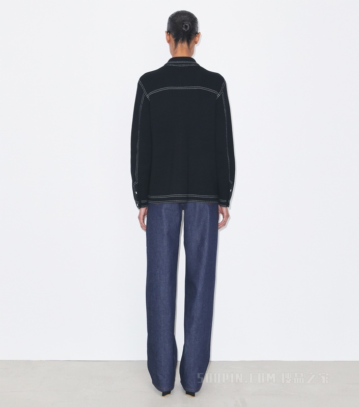 明线设计羊毛夹克 黑色