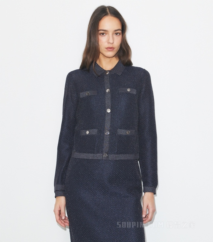 Kendra 网状开衫 黑色/珠光蓝