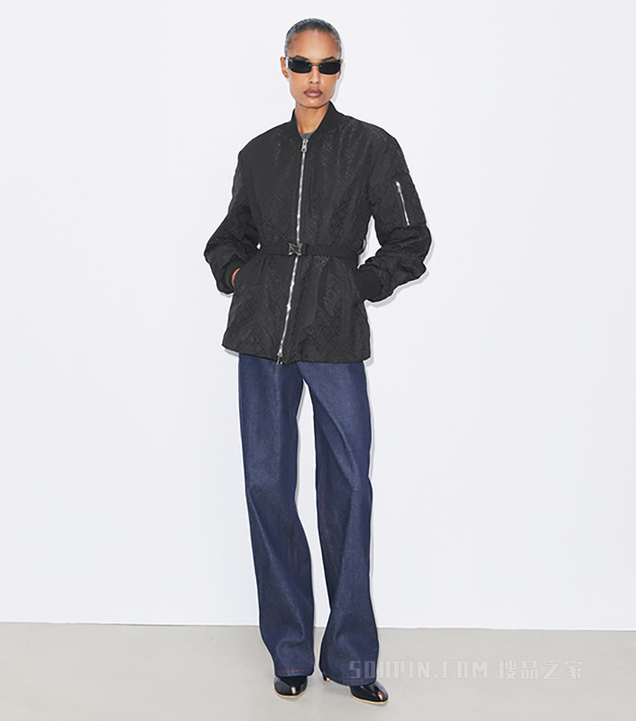 T Monogram 提花拉链夹克 黑色