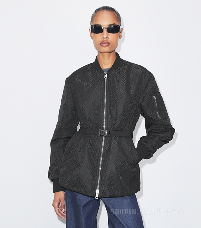 T Monogram 提花拉链夹克 黑色